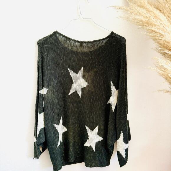 WISHLIST NORDSTROM Grey Gray White Stars Bold Chunky Knit Pullover Sweater M L - Picture 8 of 12